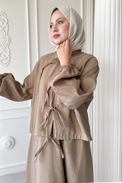 Bağ Detay Etekli Sütlü Kahve Takım