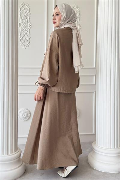 Bağ Detay Etekli Sütlü Kahve Takım