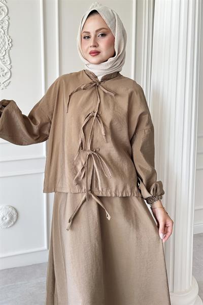 Bağ Detay Etekli Sütlü Kahve Takım