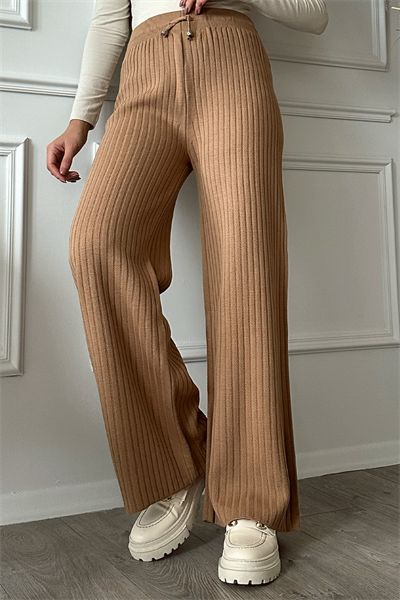 Bağcıklı Fitilli Camel Triko Pantolon