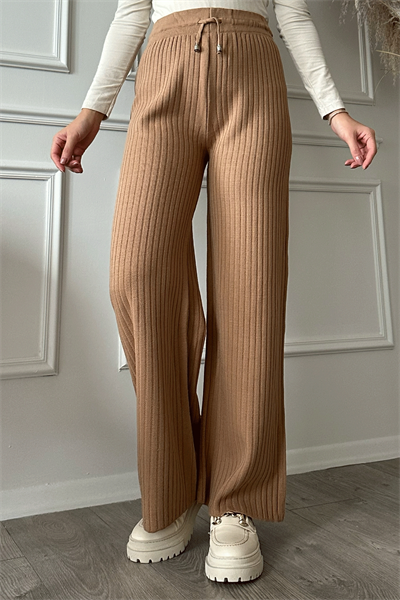 Bağcıklı Fitilli Camel Triko Pantolon