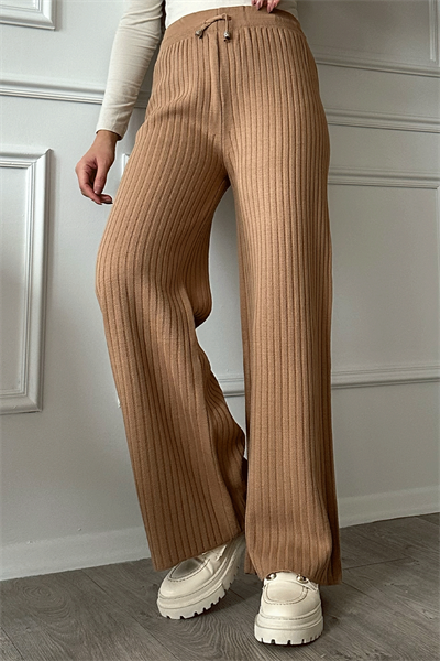Bağcıklı Fitilli Camel Triko Pantolon