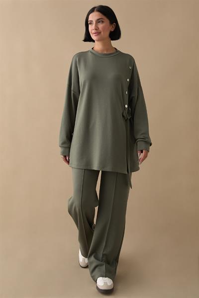 Bağlama Detay Çıtçıtlı Haki Oyşo Takım