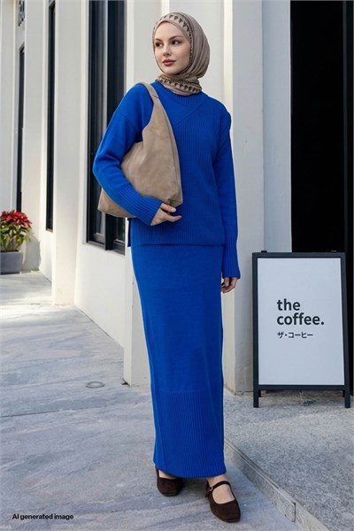 Cable Knit Sweater Dress - Cobalt Blue
