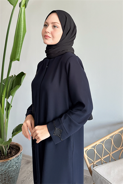 Baklava Detay Taş Lacivert Ferace