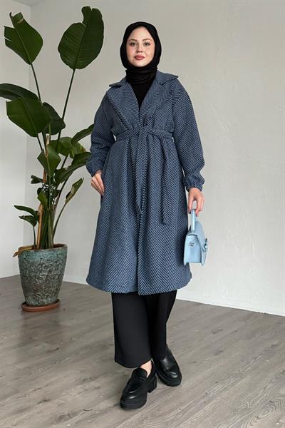 Balıksırtı İndigo Kaşe Kaban