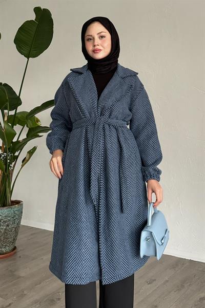 Balıksırtı İndigo Kaşe Kaban