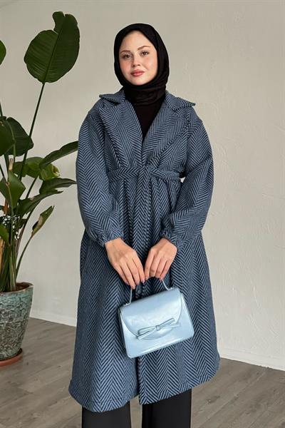 Balıksırtı İndigo Kaşe Kaban