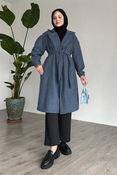 Balıksırtı İndigo Kaşe Kaban