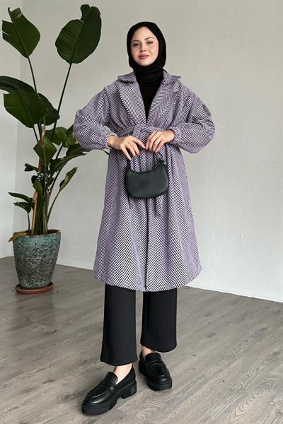 Balıksırtı Lila Kaşe Kaban