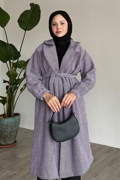 Balıksırtı Lila Kaşe Kaban