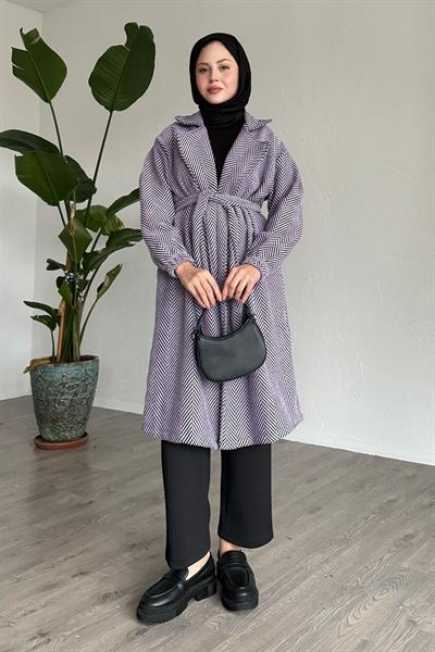 Balıksırtı Lila Kaşe Kaban