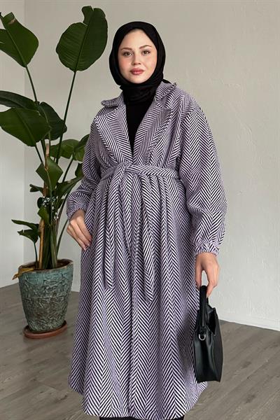 Balıksırtı Lila Kaşe Kaban