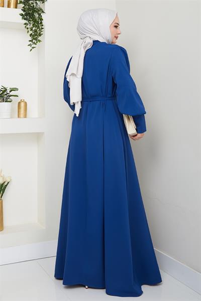 Balon Kol Düz Model İndigo Elbise