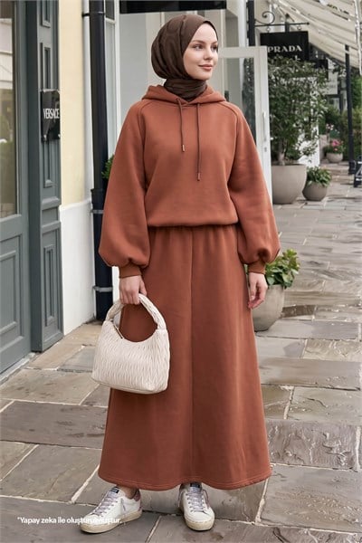 Balon Kol Sweat Etekli Camel Takım