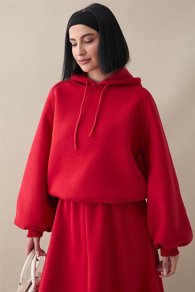 Balon Kol Sweat Etekli Kırmızı Takım