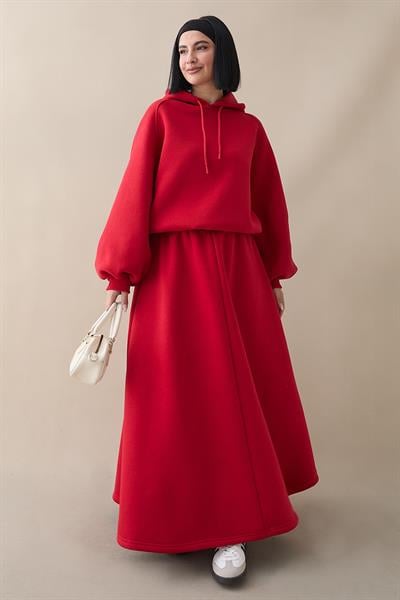 Balon Kol Sweat Etekli Kırmızı Takım