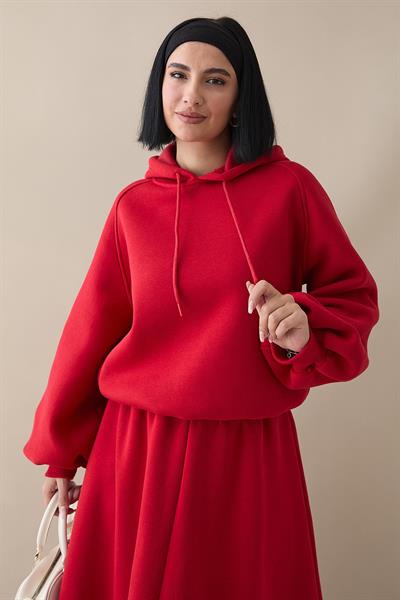 Balon Kol Sweat Etekli Kırmızı Takım