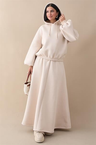 Balon Kol Sweat Etekli Krem Takım