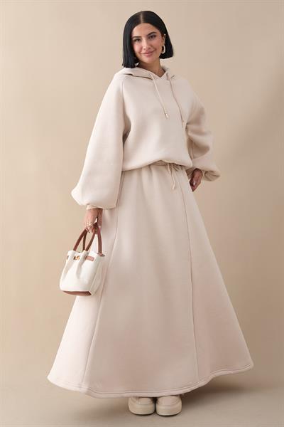 Balon Kol Sweat Etekli Krem Takım