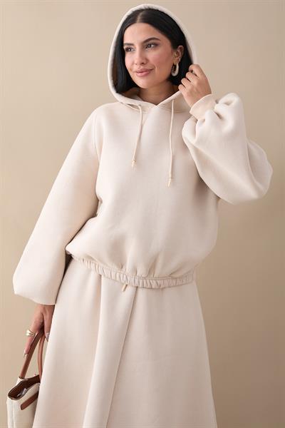 Balon Kol Sweat Etekli Krem Takım