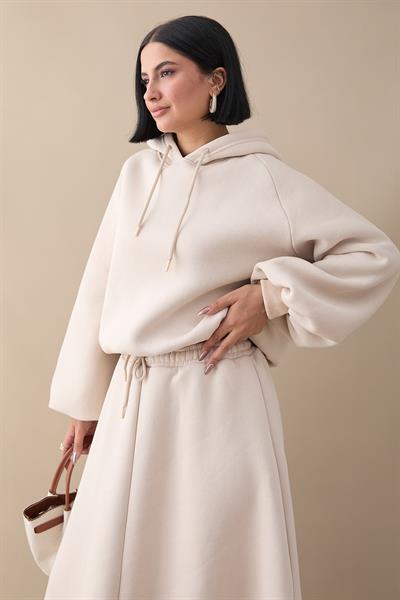 Balon Kol Sweat Etekli Krem Takım