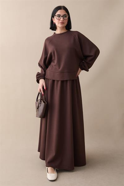 Basic Biyeli Etekli Takım Acı Kahve