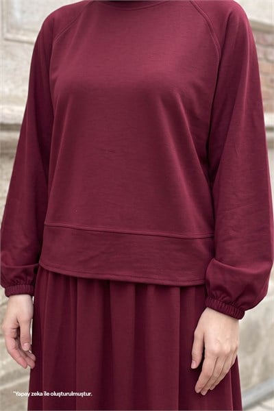 Basic Biyeli Etekli Takım Bordo