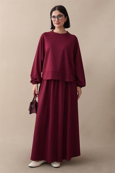 Basic Biyeli Etekli Takım Bordo