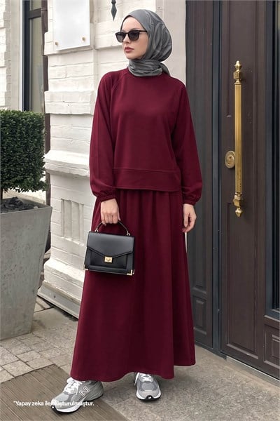 Basic Biyeli Etekli Takım Bordo