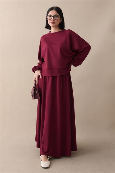 Basic Biyeli Etekli Takım Bordo