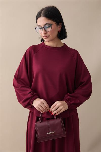 Basic Biyeli Etekli Takım Bordo