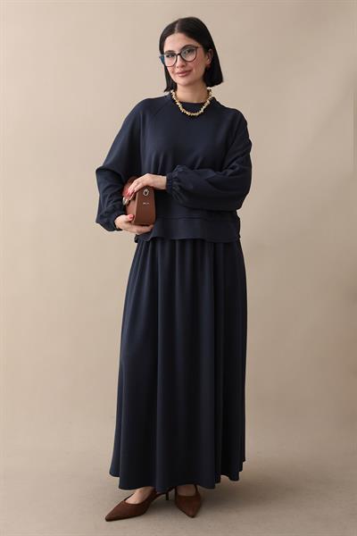 Basic Biyeli Etekli Takım Lacivert