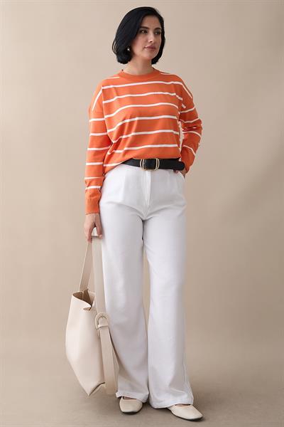 Basic Çizgili Turuncu Triko Tunik