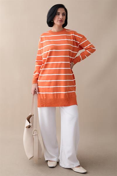 Basic Çizgili Turuncu Triko Tunik