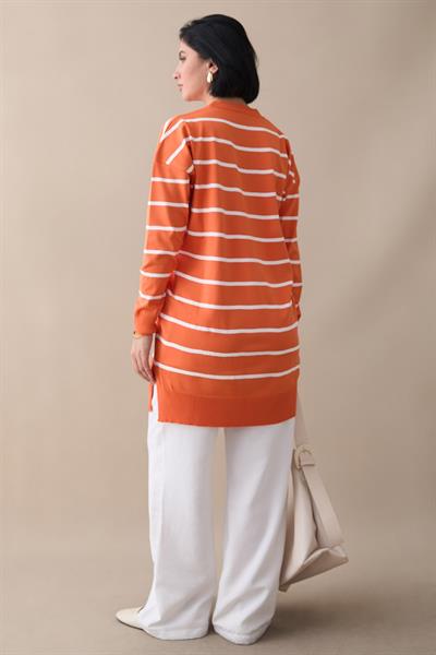 Basic Çizgili Turuncu Triko Tunik