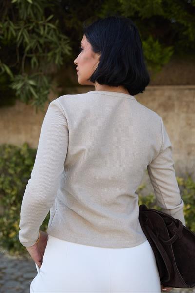 Basic Düğmeli Bej Waffle Hırka