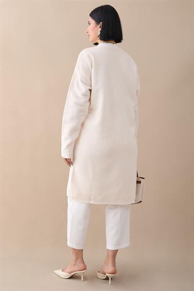 Basic Fitilli Beyaz Triko Hırka