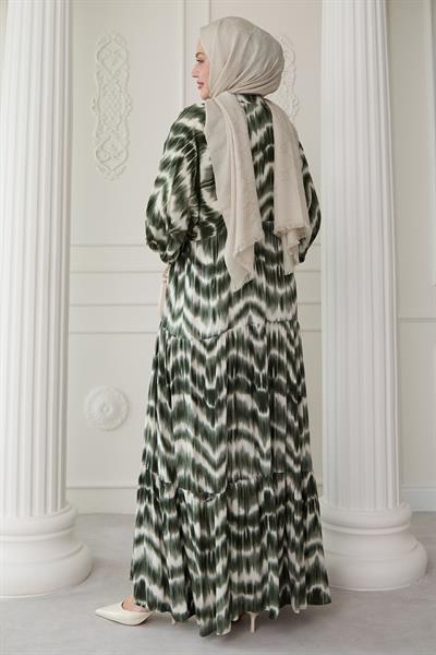 Batik Desenli Viskon Haki Elbise