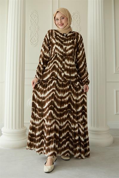 Batik Desenli Viskon Taba Elbise