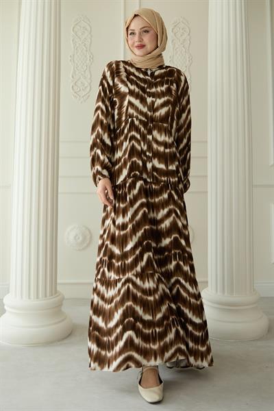 Batik Desenli Viskon Taba Elbise