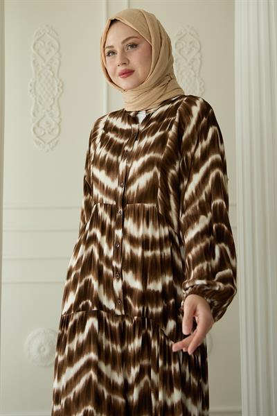 Batik Desenli Viskon Taba Elbise