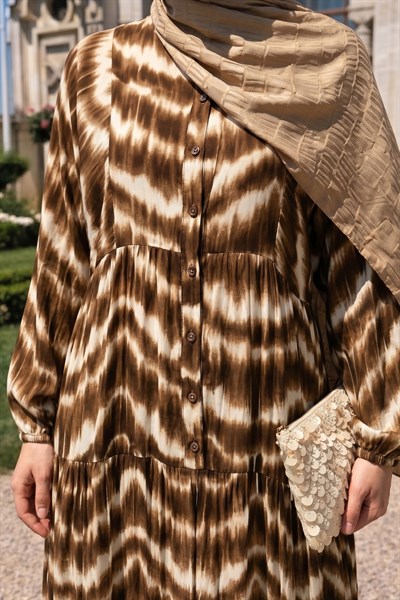 Batik Desenli Viskon Taba Elbise
