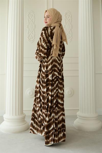 Batik Desenli Viskon Taba Elbise