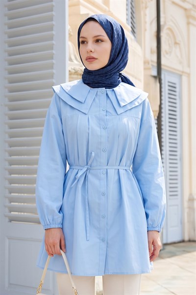 Bebe Yaka Düğmeli Bebe Mavisi Tunik
