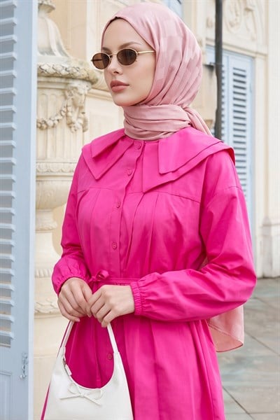 Bebe Yaka Düğmeli Fuşya Tunik