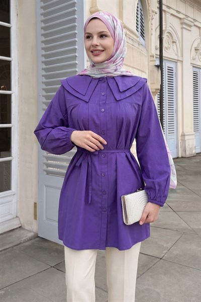 Bebe Yaka Düğmeli Mor Tunik