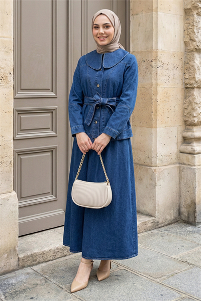 Bebe Yaka Etekli Mavi Kot Takım