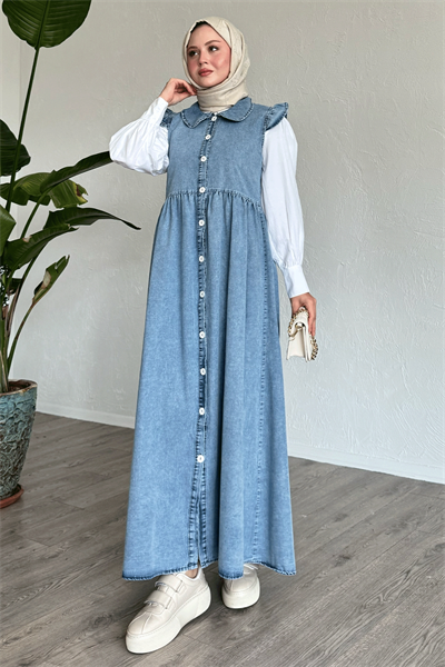 Bebe Yaka Fırfır Detay Mavi Kot Jile