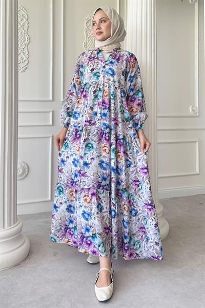 Begonya Çiçeği Lila Mango Elbise